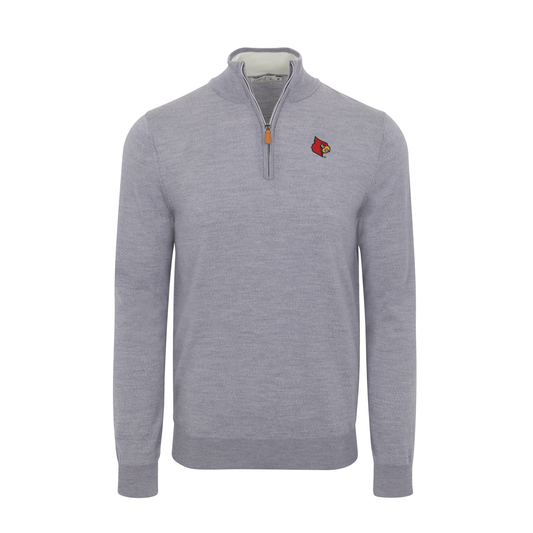 Louisville Grey Melange Cashmere Touch Australian Merino Quarter Zip Sweater