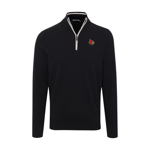 Louisville Black with White Trim Luxury Touch Cotton and Cashmere Quarter Zip Sweater